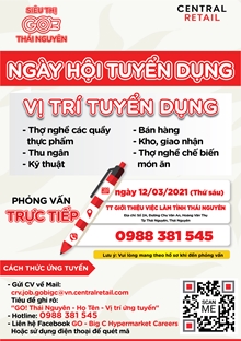 PHỎNG VẤN TUYỂN DỤNG TRỰC TIẾP NHIỀU VỊ TRÍ VIỆC LÀM NGÀY 12 3 2021 TẠI TRUNG TÂM DỊCH VỤ VIỆC LÀM THÁI NGUYÊN